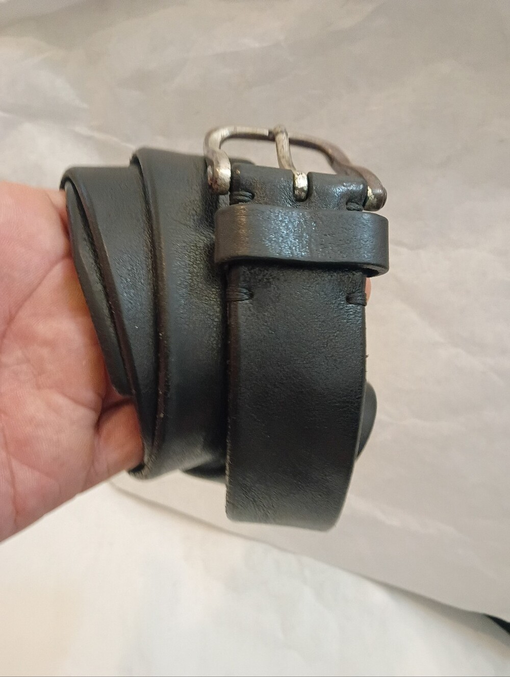 John Varvatos Black ILeather Belt Men’s Size 34 Distressed Buckle Made In Italy